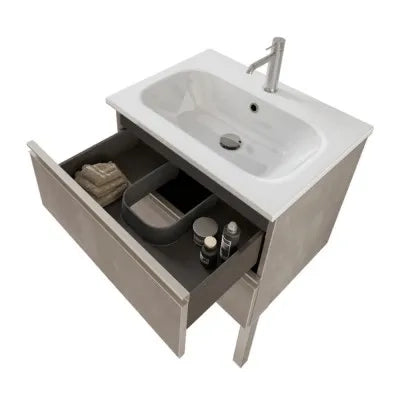 Mobile bagno sospeso 60 cm grigio cemento con lavabo e specchio contenitore Master