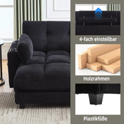 Poltrona Lounge con Poggiatesta Regolabile; Portabicchieri; Tasca Laterale e USB; in Velluto a Coste Nero