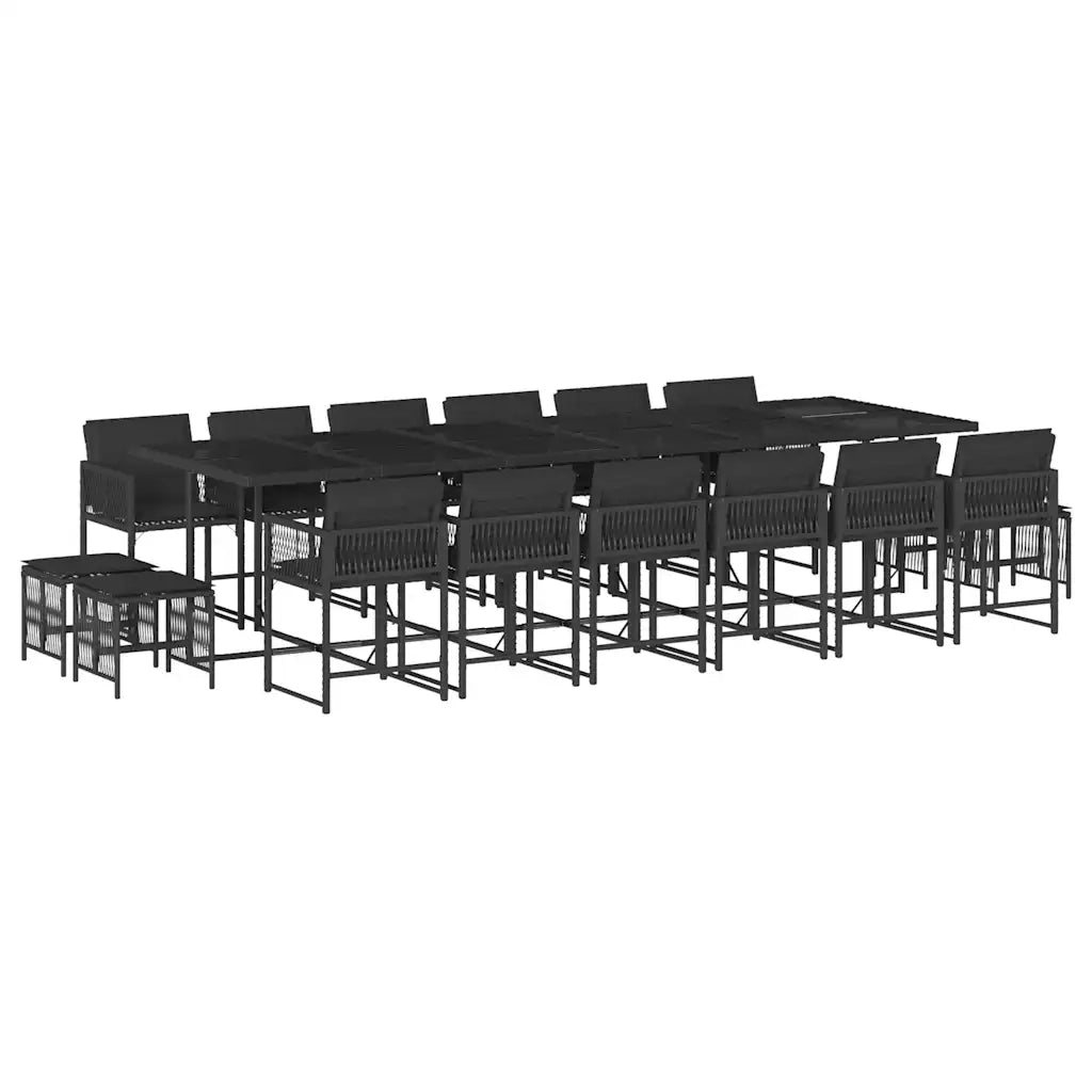 Set da Pranzo da Giardino 17 pz con Cuscini Nero in Polyrattan