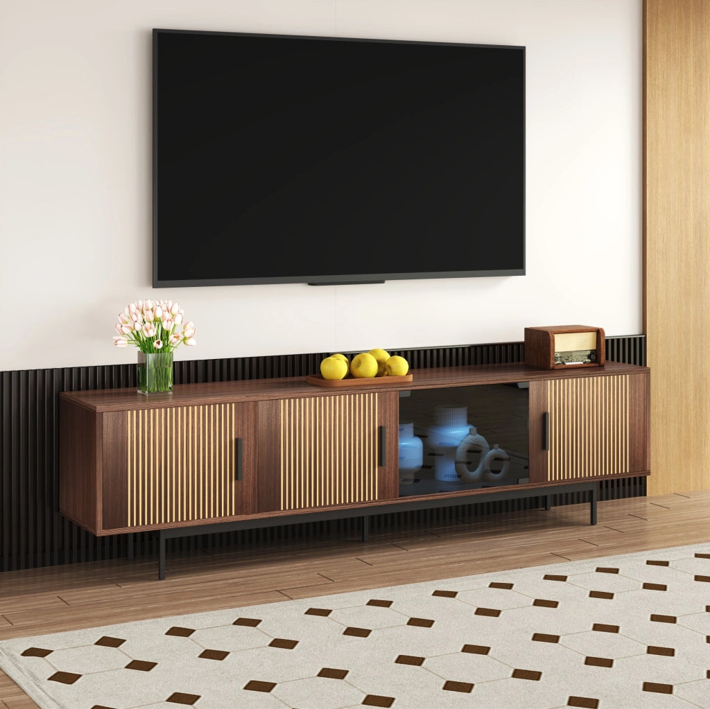 Mobile TV 200x35x53 cm con LED; Bluetooth e app; MDF e pannello truciolare; nero/noce