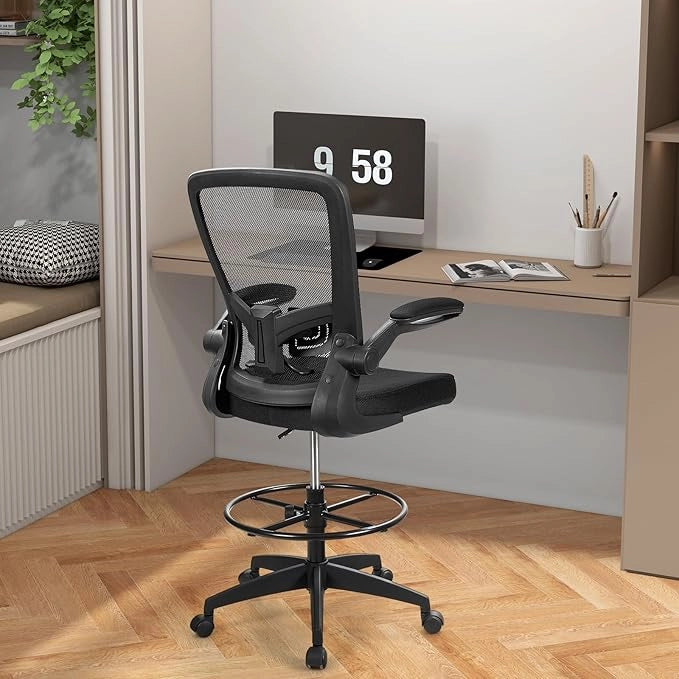 Sedia da Ufficio con Schienale, Sedia Scrivania Girevole, con Braccioli a Ribalta, Poltrona da Ufficio con Altezza Regolabile, Struttura in Metallo, per Scrivania Casa Ufficio, Portata 120 kg