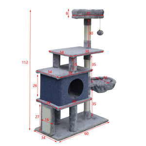 Fudajo Albero tiragraffi per gatti grigio scuro 112cm con casetta e lettino