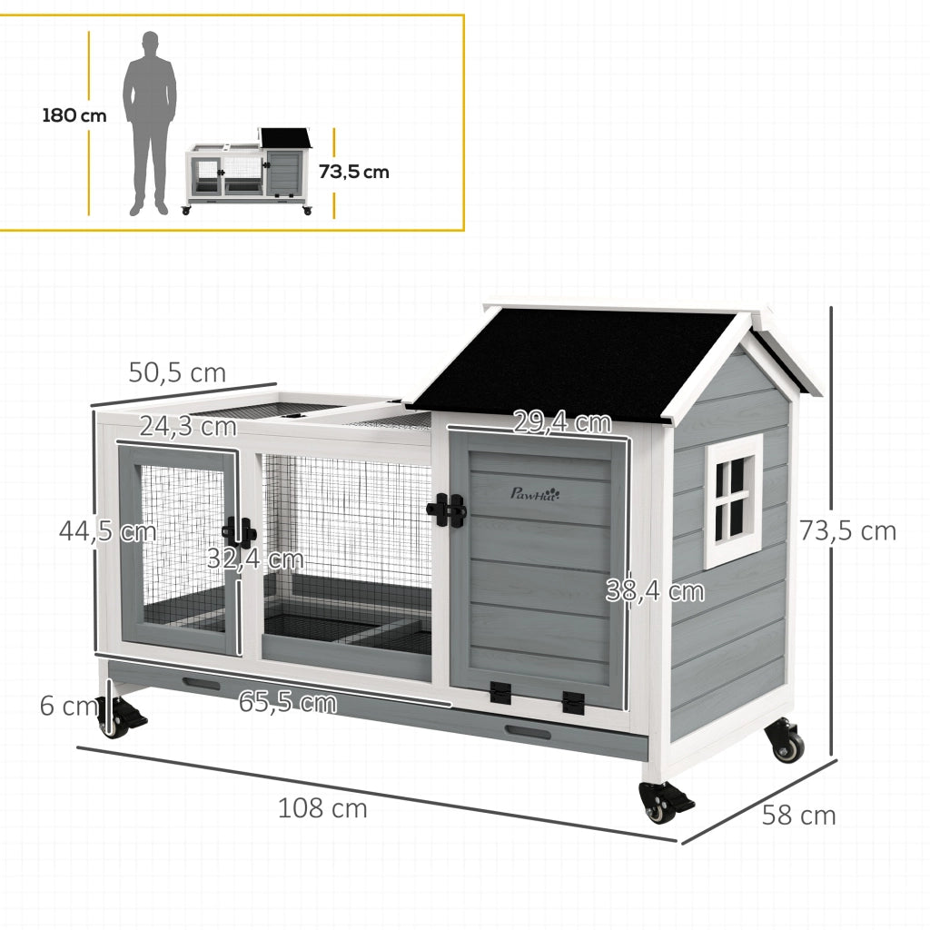 Gabbia per conigli roditori su rotelle con 2 porte ¨C Minimal ¨C 108x58x73.5 cm in legno massello