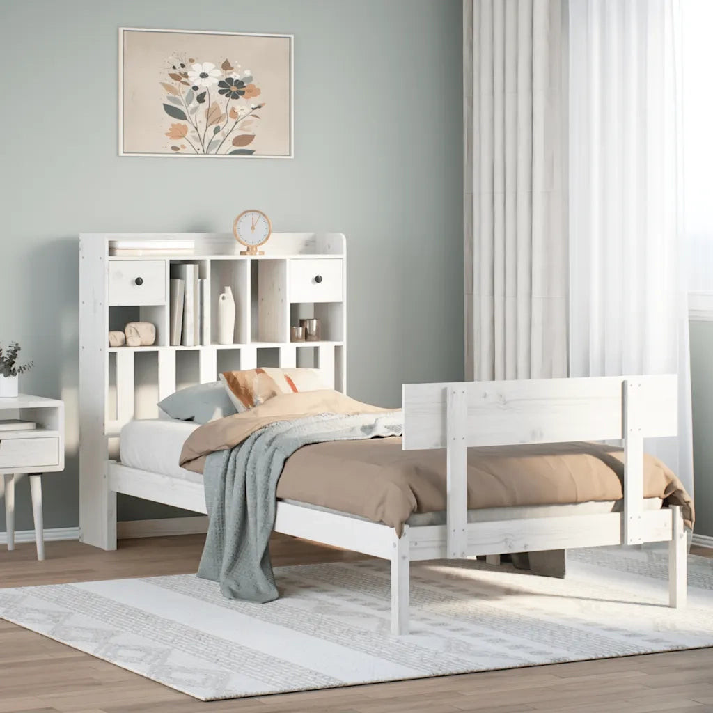 Letto Libreria senza Materasso Bianca 90x200 cm Legno di Pino 3321829