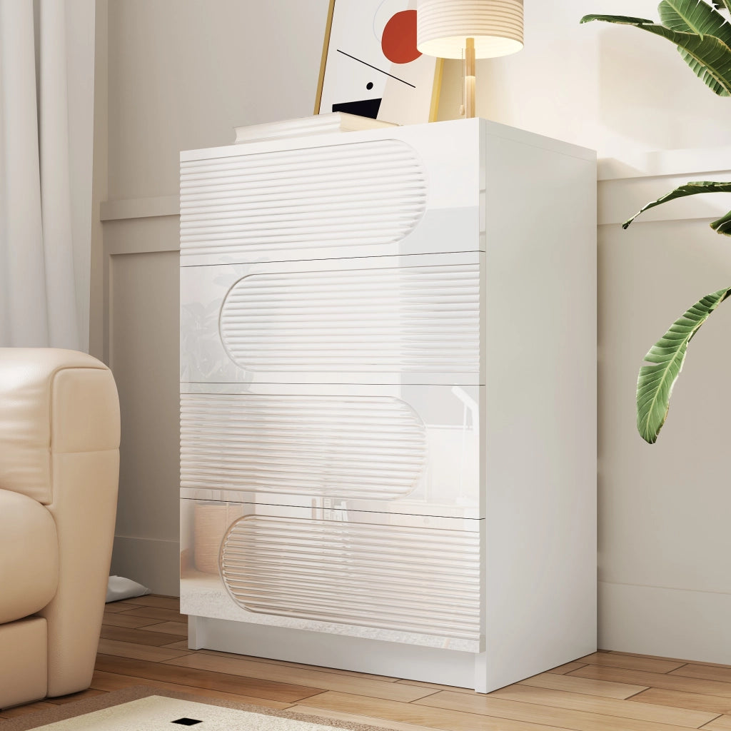 comò moderno a 4 cassetti in MDF e truciolare bianco lucido per ufficio e camera da letto 60 × 38,5 × 85 cm