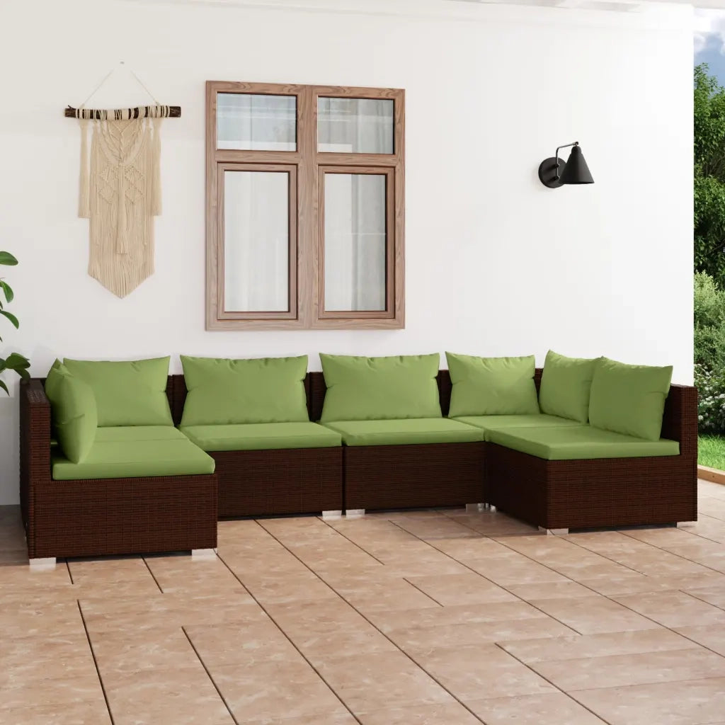 Set Divani da Giardino 6 pz con Cuscini in Polyrattan Marrone cod mxl 35895
