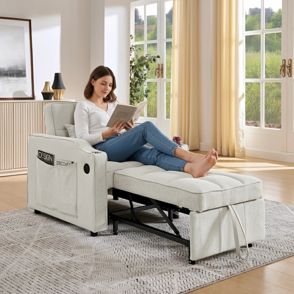 Divano Letto 3 in 1 con USB ¨C MINIMAL ¨C Tessuto, Reclinabile, 190cm