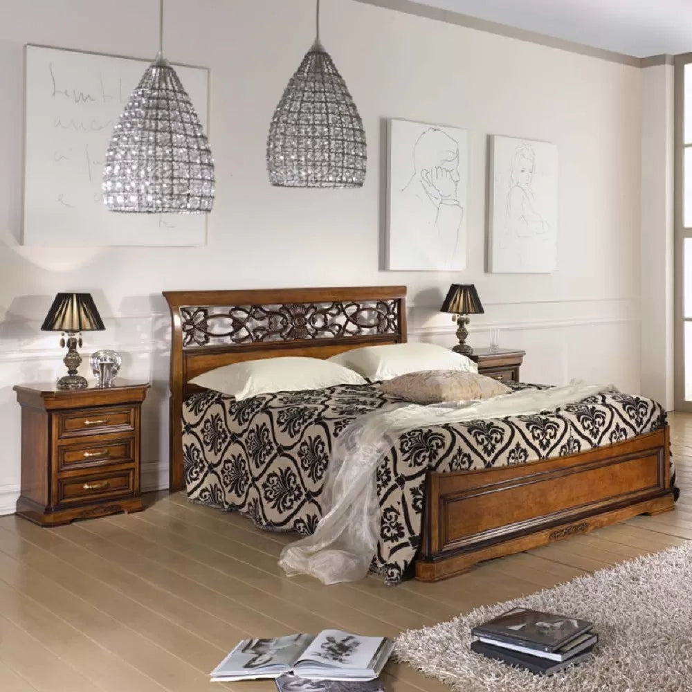 Letto matrimoniale in legno arte povera tinta noce 176x210x110 - Mobili 2G
