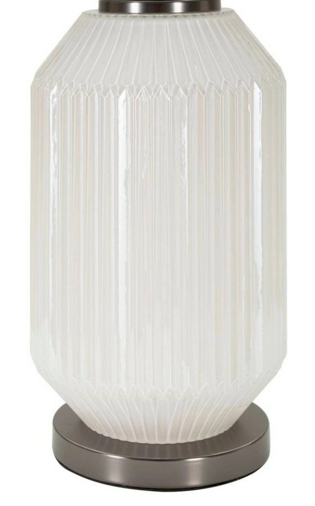 Lampada da tavolo Vidardo, Luce da scrivania , Luminaria da ufficio, Lampada da lavoro, 38x38 h65 cm, Bianco e Grigio