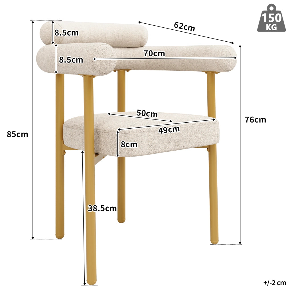 Tavolo da pranzo per 4 persone con 4 sedie in velluto, gambe in metallo, per cucina e sala da pranzo, beige e oro