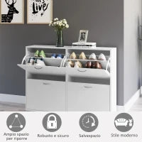 Scarpiera Salvaspazio in Legno per Camera e Ingresso, Capacità 24 Scarpe, 120x24x81cm Bianco
