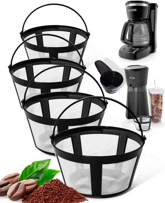 Set di 4 filtri per caffè riciclabili con maniglie per 8-12 tazze Adatto per macchine caffè Mr. Coffee, Black & Decker