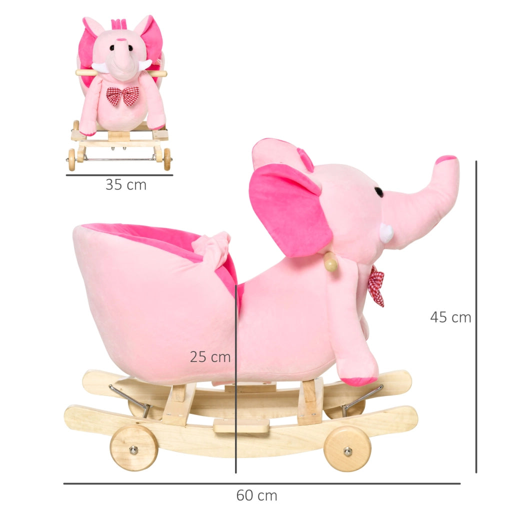 Cavallo a Dondolo con Ruote Elefante ¨C zephmum ¨C Rosa 60x35x45 cm
