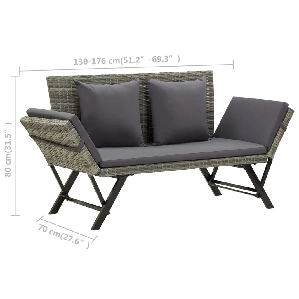 Panca da giardino mobili da esterno per patio mobili da terrazza con cuscini 176 cm resina intrecciata grigia 02_0011592