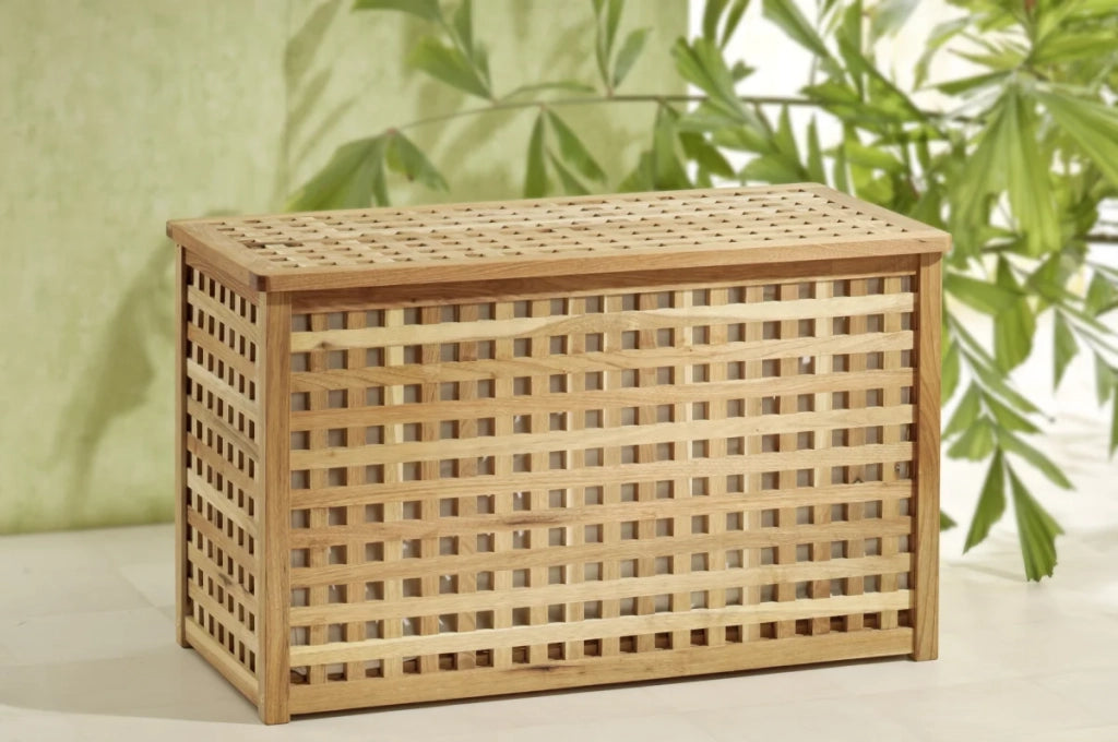 Cesto per la biancheria, extra largo, design a traliccio, legno di noce