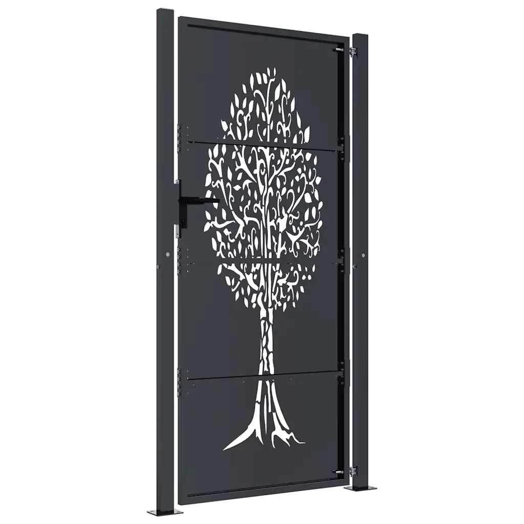 Cancello da giardino antracite 100x200 cm in acciaio con design ad albero 153159