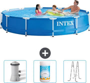 Piscina Rettangolare in Acciaio - 366 x 76 cm - Blu - Inclusa Pompafiltro - Cherosistema - Scalone d'Accesso