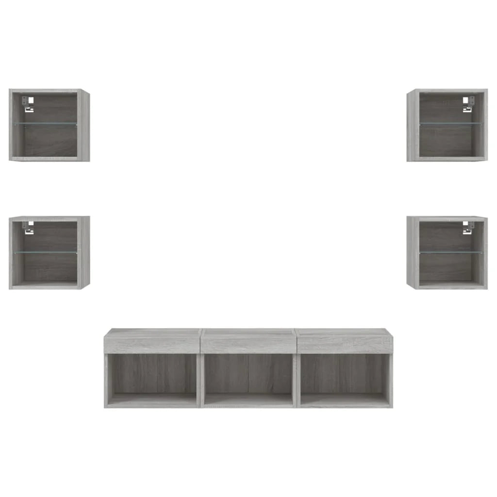 Mobile TV multimediale scaffale TV credenza mobile TV sala da pranzo soggiorno camera da letto con illuminazione a LED 7 pezzi legno ingegnerizzato Sonoma grigio 02_0029471