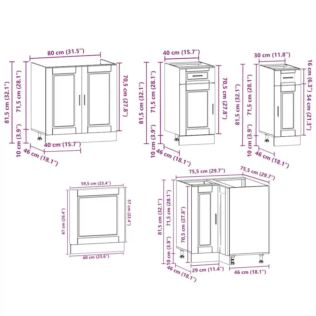 Set Mobili da Cucina 11 pz Porto Legno Antico in Truciolato