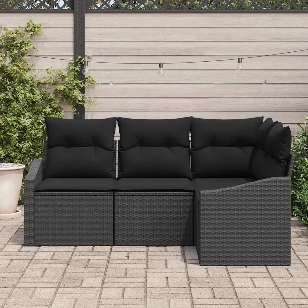 Set Divano da Giardino con cuscino 4 pcs Nero polyrattan 3355372