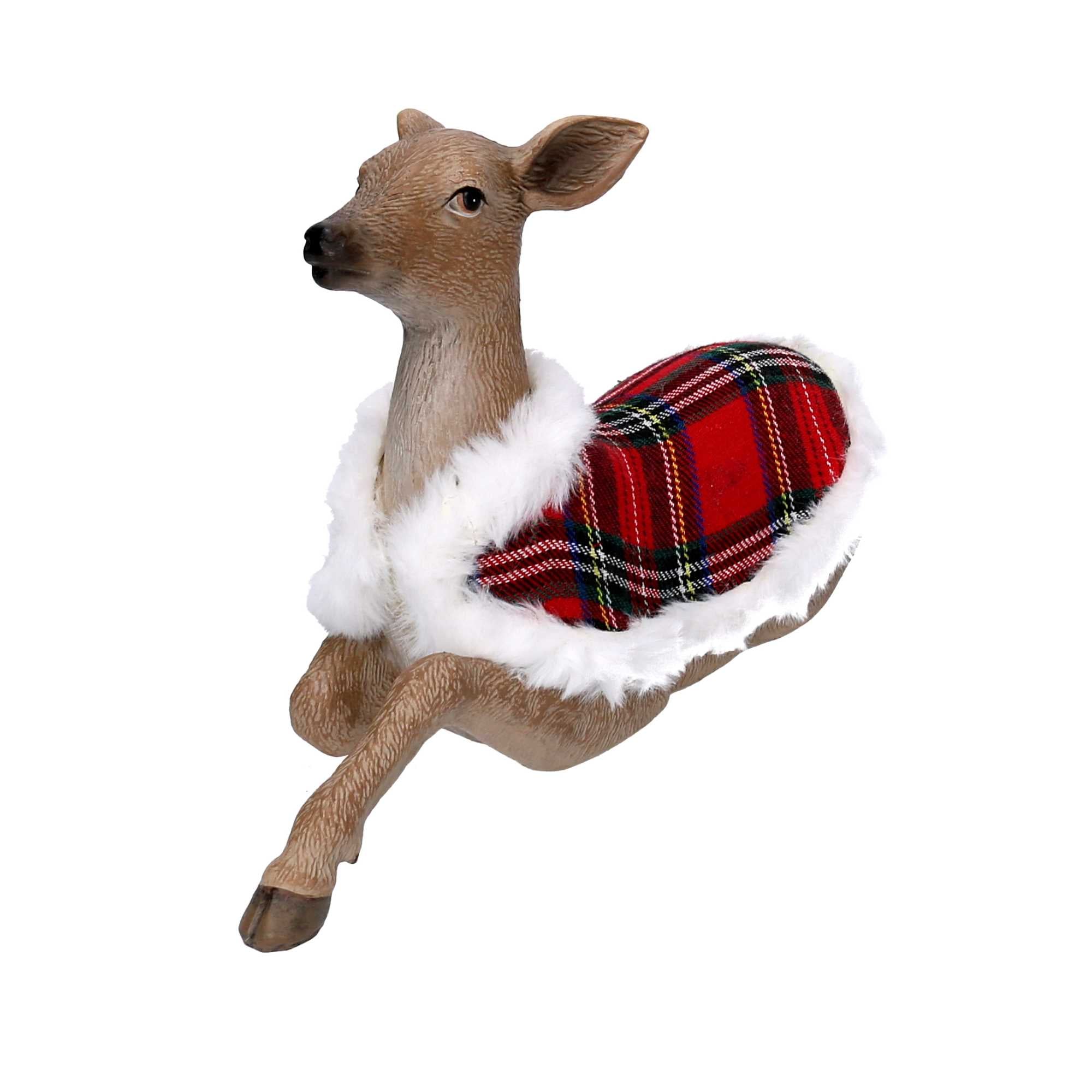 Renna resina con mantello scozzese naturale cm 29x9,6xh18