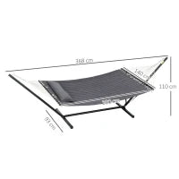 Amaca da Giardino Portatile con Cuscino Integrato, in Cotone, Poliestere e Acciaio, 368x93x110 cm, Grigio Scuro