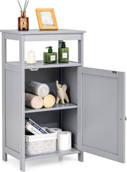 Armadietto del Bagno, Armadio Multifunzionale con Anta Singola e Mensola Regolabile, Organizer Moderno di Legno per Casa Ufficio e Hotel, 45 x 30 x 84 cm (Grigio)