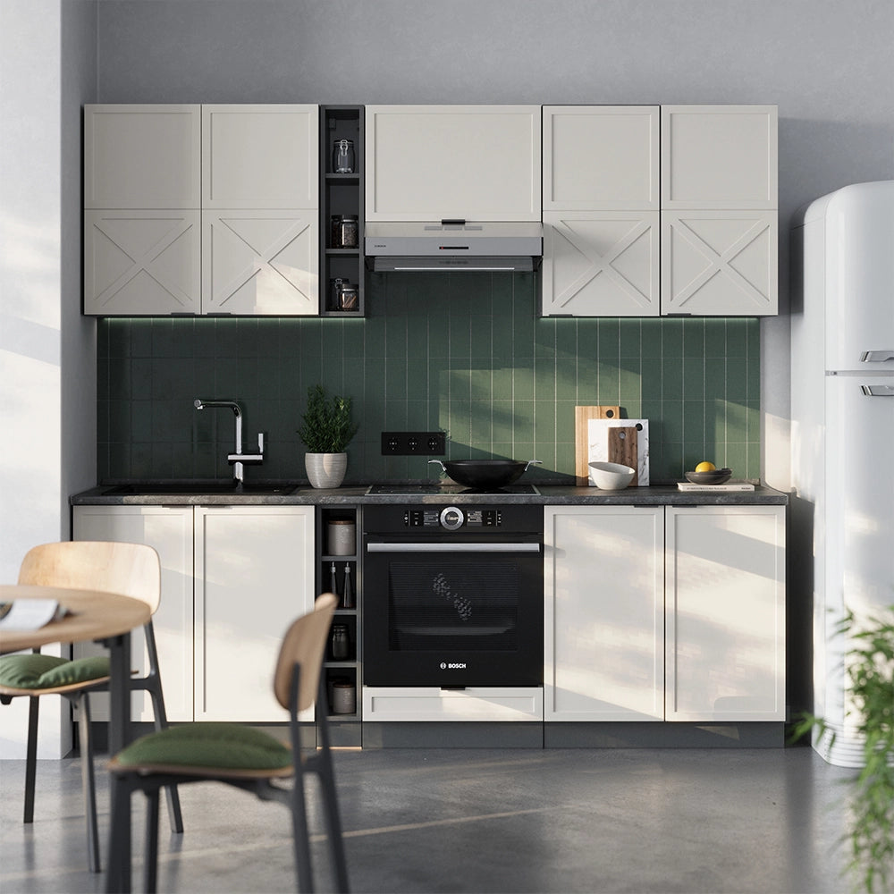 Cucina componibile Fame-Line GrigioBeige/Antracite 235 cm, PL Rovere Vicco