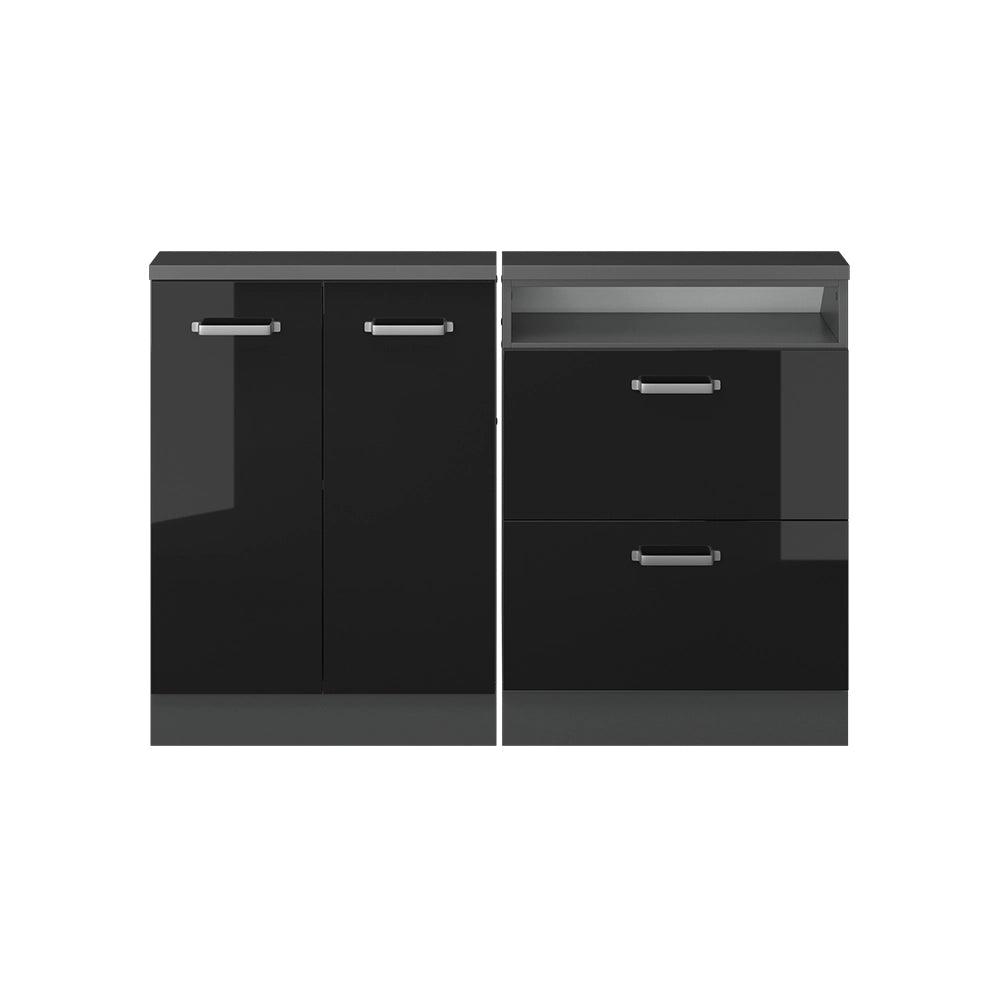 Mobile cucina sottotetto R-Line Nero lucido/Antracite 120 cm Set di 2 Vicco