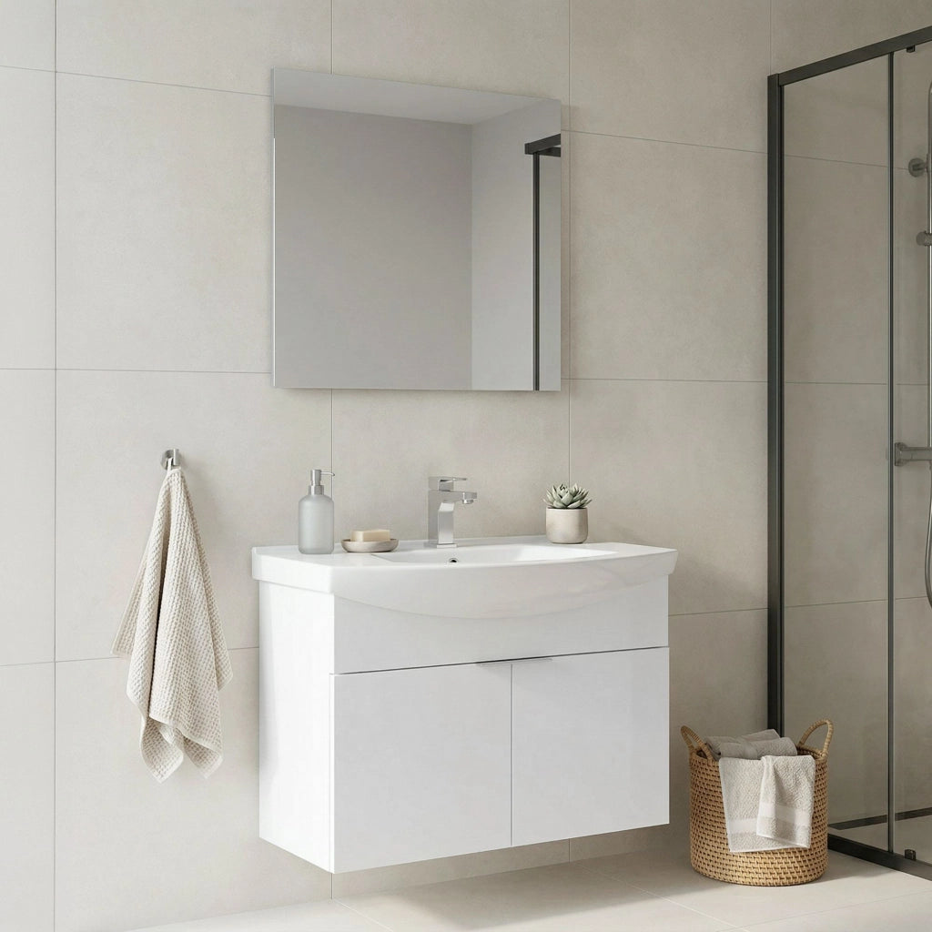 Set mobile lavabo con specchio (2 pezzi) "Purus 80" - 80 x 50 x 58 cm - Bianco