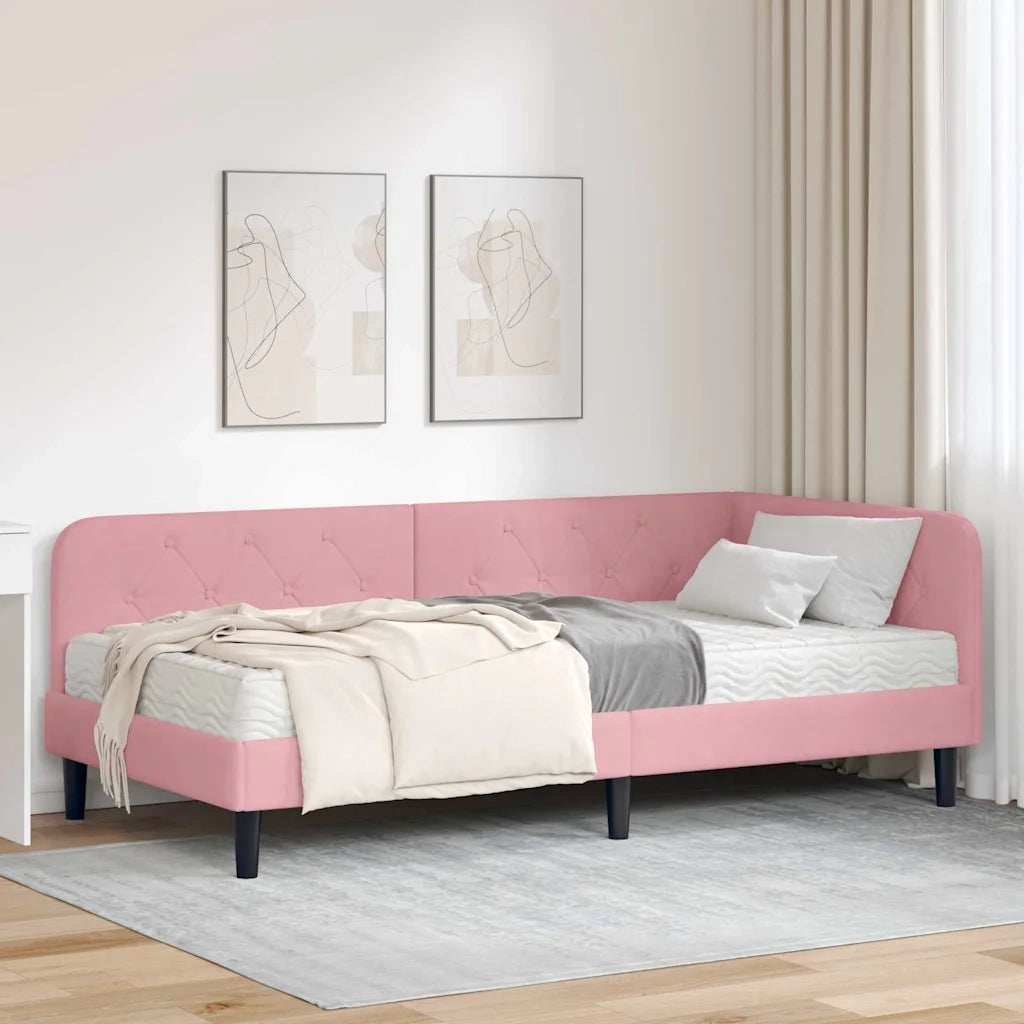 Cornice del letto ad angolo Rosa 100 x 200 cm Velluto