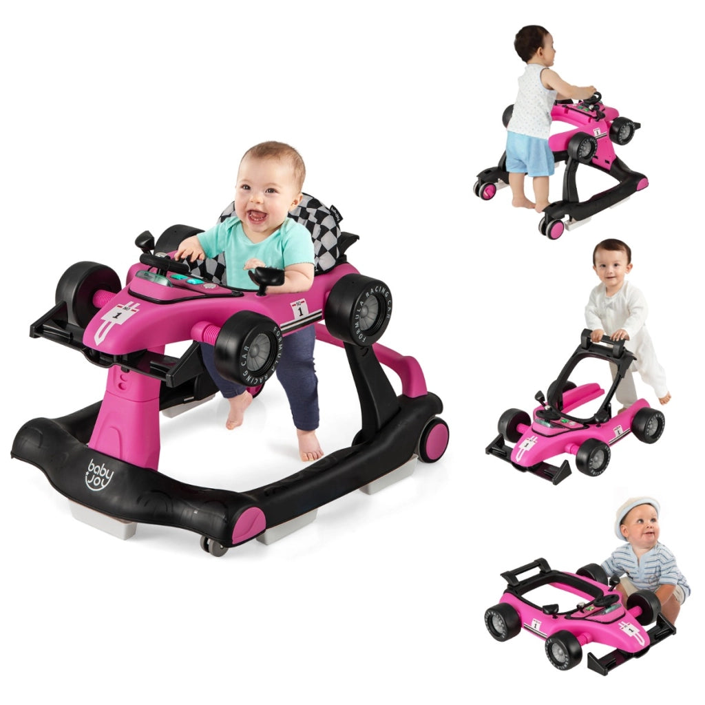 Primi passi 4 in 1 per neonati con altezza e velocit¨¤ regolabili, Primi passi a spinta con carillon con luci Rosa scuro-Primi passi