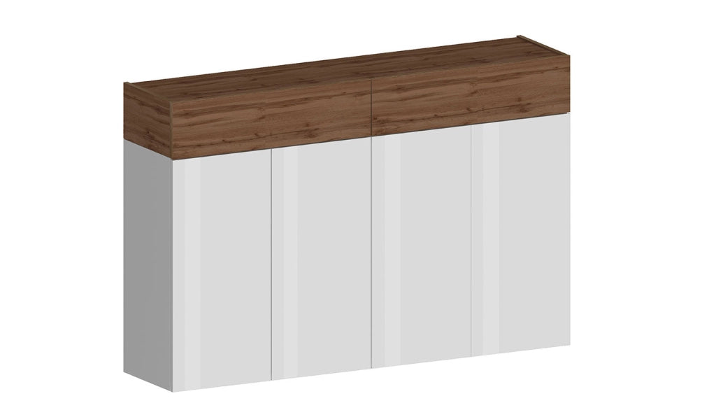 Scarpiera 4 Ante e 2 Ripiano a Ribalta 152x35x100 cm Savona 4A 1R Bianco Opaco/Rovere Wotan