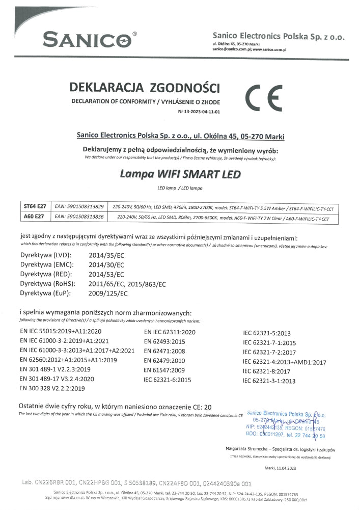 Lampadina LED WiFi Tuya Filament E27 7W 806lm CCT