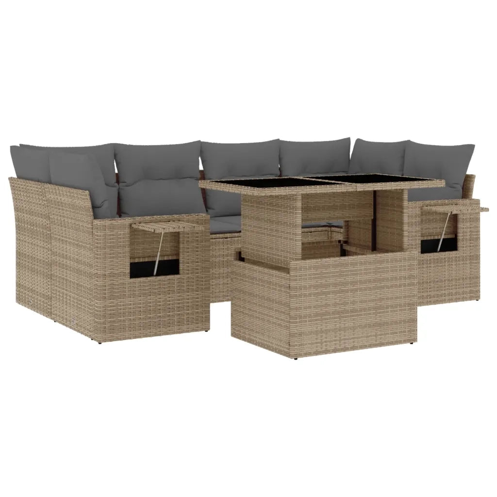 Set Divani da Giardino 7 pz con Cuscini Beige in Polyrattan 3267759
