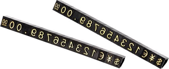 Set di 14 mini-dobbelsteni regolabili e rimovibili, etichette prezzi, display numero, lettere, etichette prezzi, standard, kit per bancone - Giallo oro/Nero - 3,3 x 5,6 mm