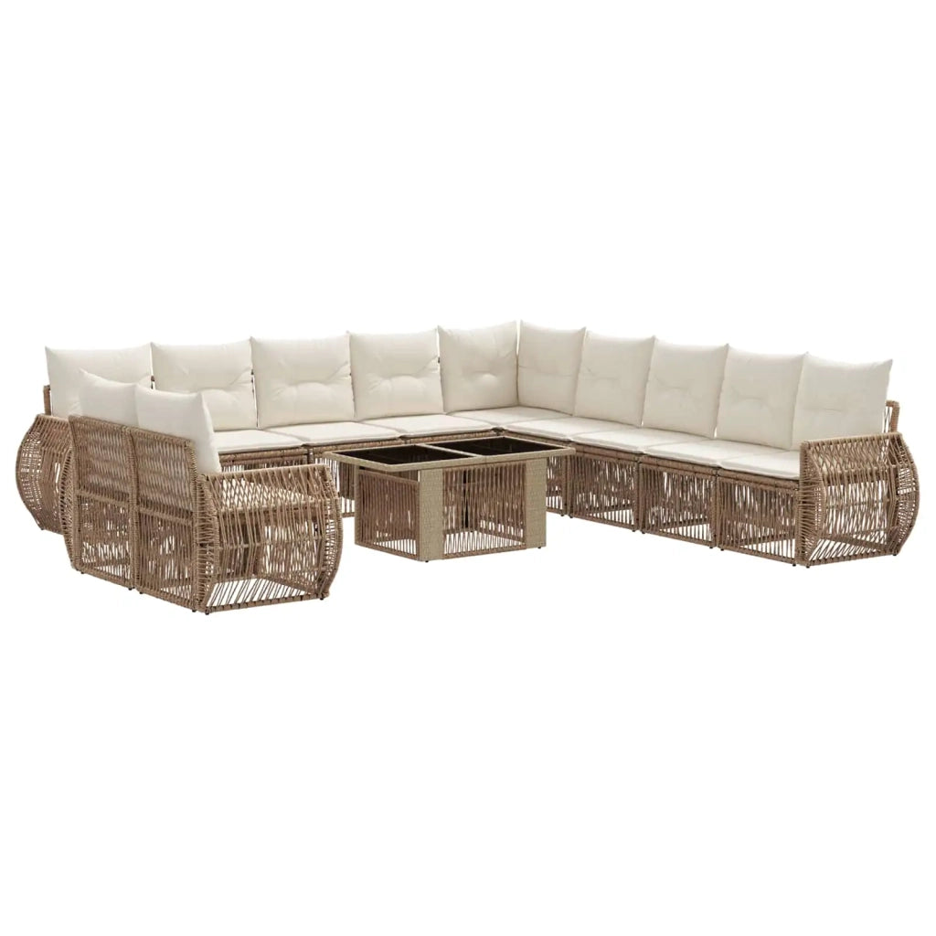 Set Divano da Giardino 12 pz Beige e Bianco Crema polyrattan 3436971