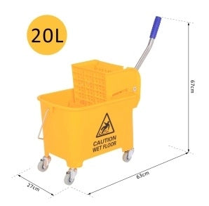 Secchio lavapavimenti ULEVR 20 L con strizzatore, 2 scomparti e 4 ruote, giallo