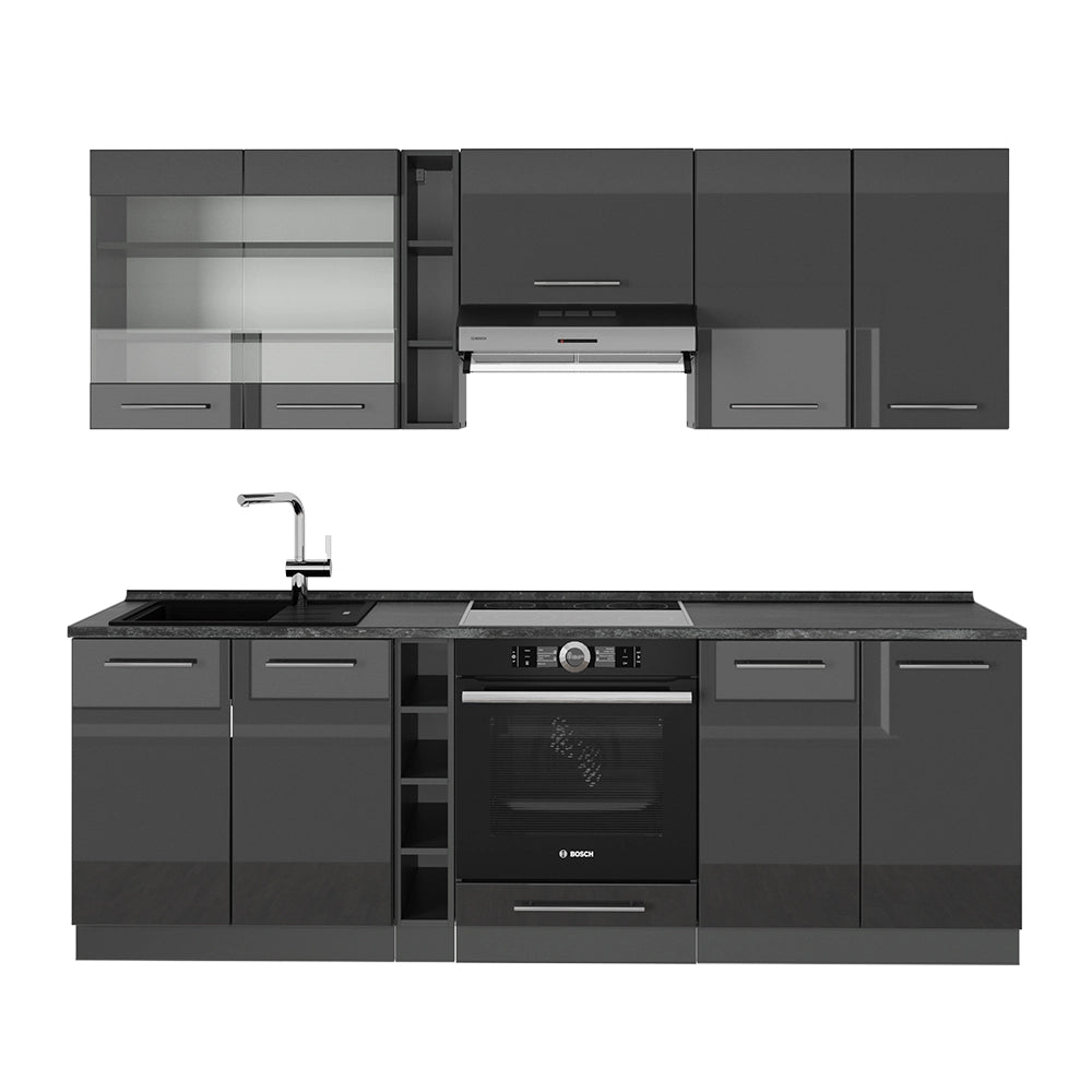 Cucina componibile Fame-Line Antracite lucido/Antracite 235 cm, PL Antracite Vicco