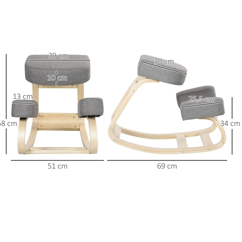 Sedia inginocchiata ergonomica grigia in legno