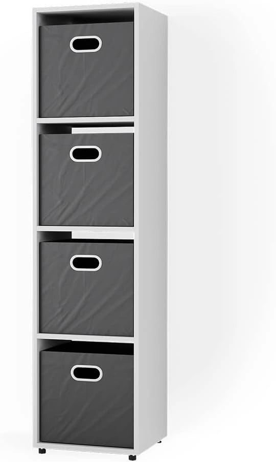 Scaffale Ludus, Bianco, 142.5 x 36.2 cm con 2 scatole pieghevoli opt.1, adatto per la conservazione di scatole e oggetti