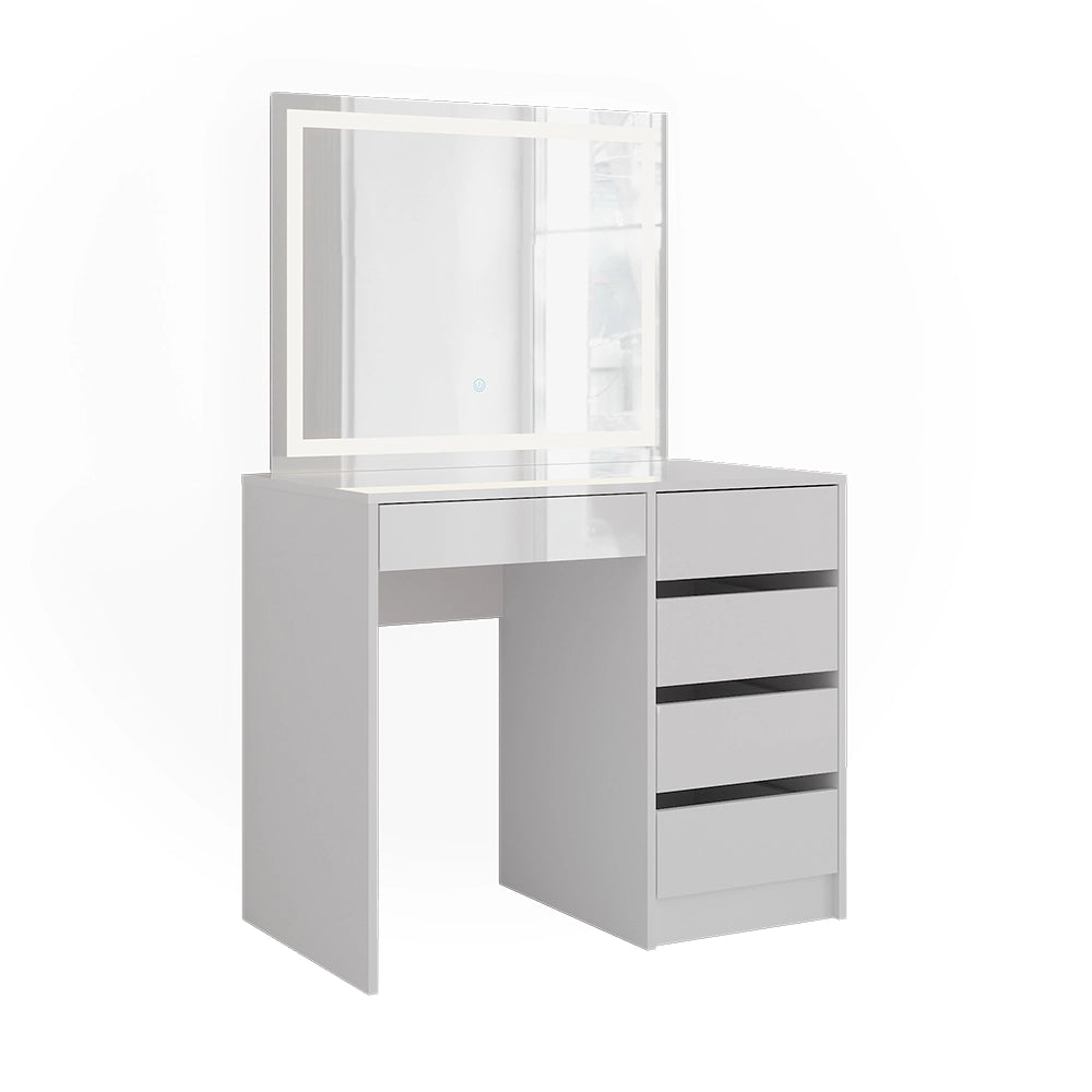 Vicco Tavolo da toeletta Bianco/bianco lucido 89.8 cm con specchio LED