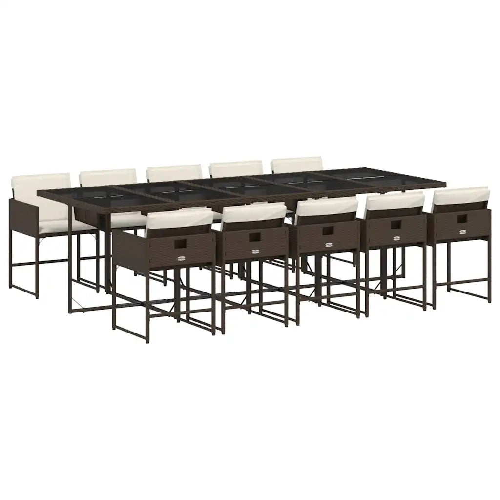 Set da Pranzo da Giardino 11 pz con Cuscini Polyrattan Marrone 3211293