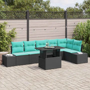 Set Divano da Giardino 7 pz 6-Numero di posti Nero e Blu 3349202