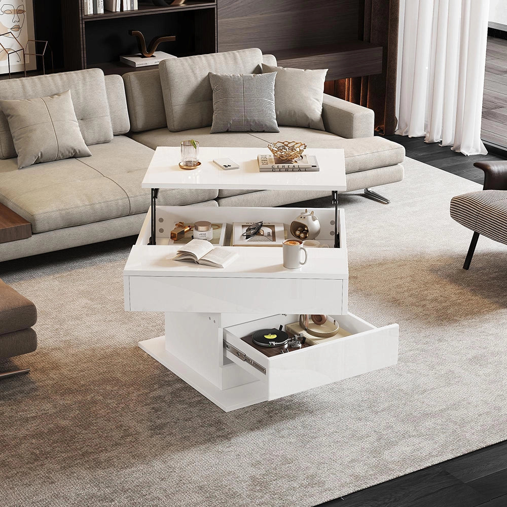 Tavolino geometrico - Xylo - 70x70cm piano girevole bianco