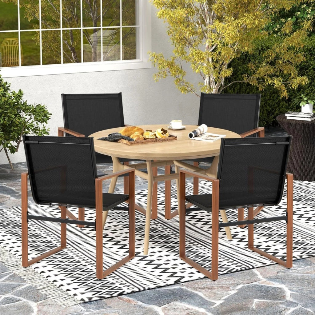 Set di 2 sedie da pranzo da esterno e telaio in metallo, Sedia da patio con seduta e schienale traspiranti Nero-Sedie da esterno