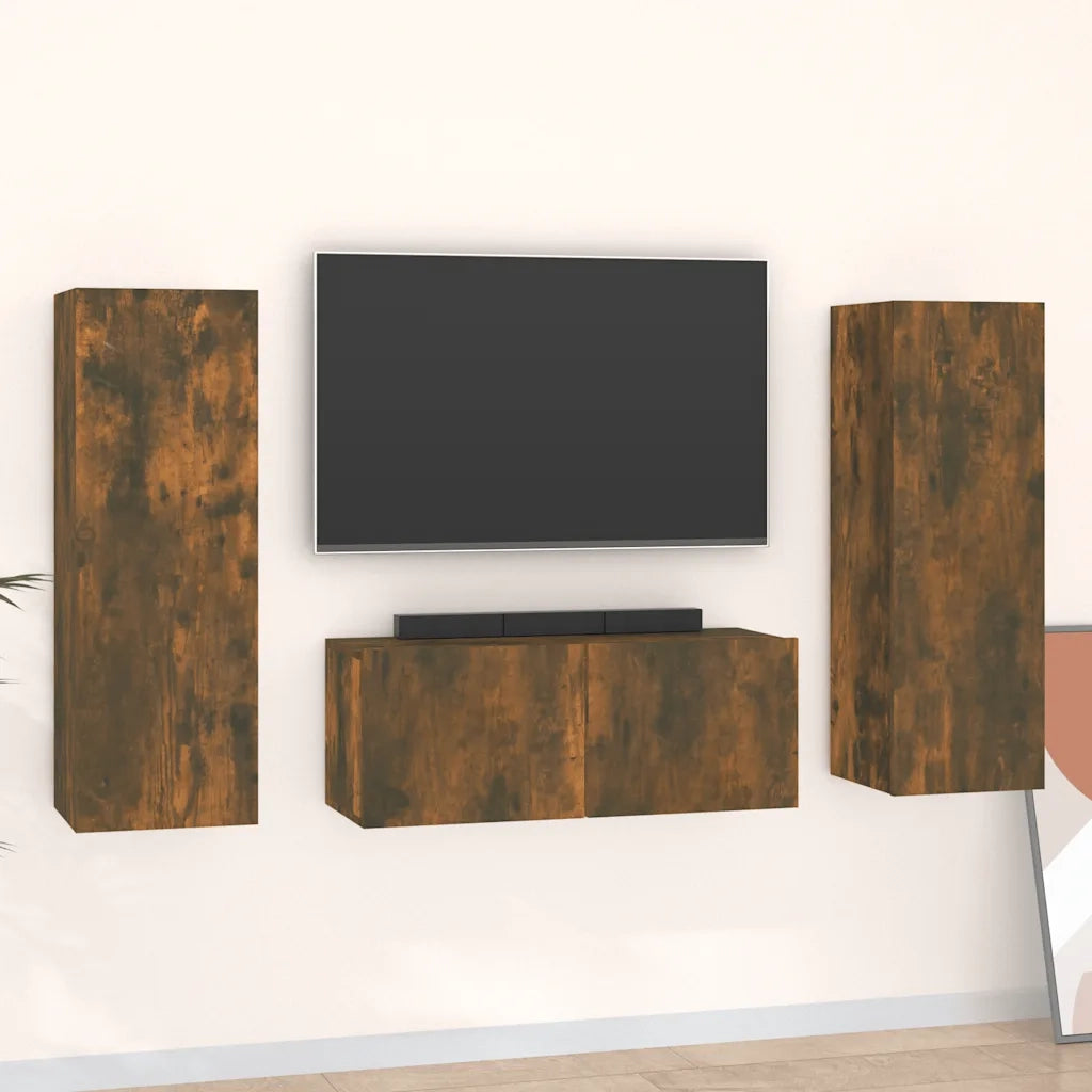 Set Mobili Porta TV 3 pz | Armadietto TV | Mobile Porta TV Rovere Fumo in Legno Multistrato