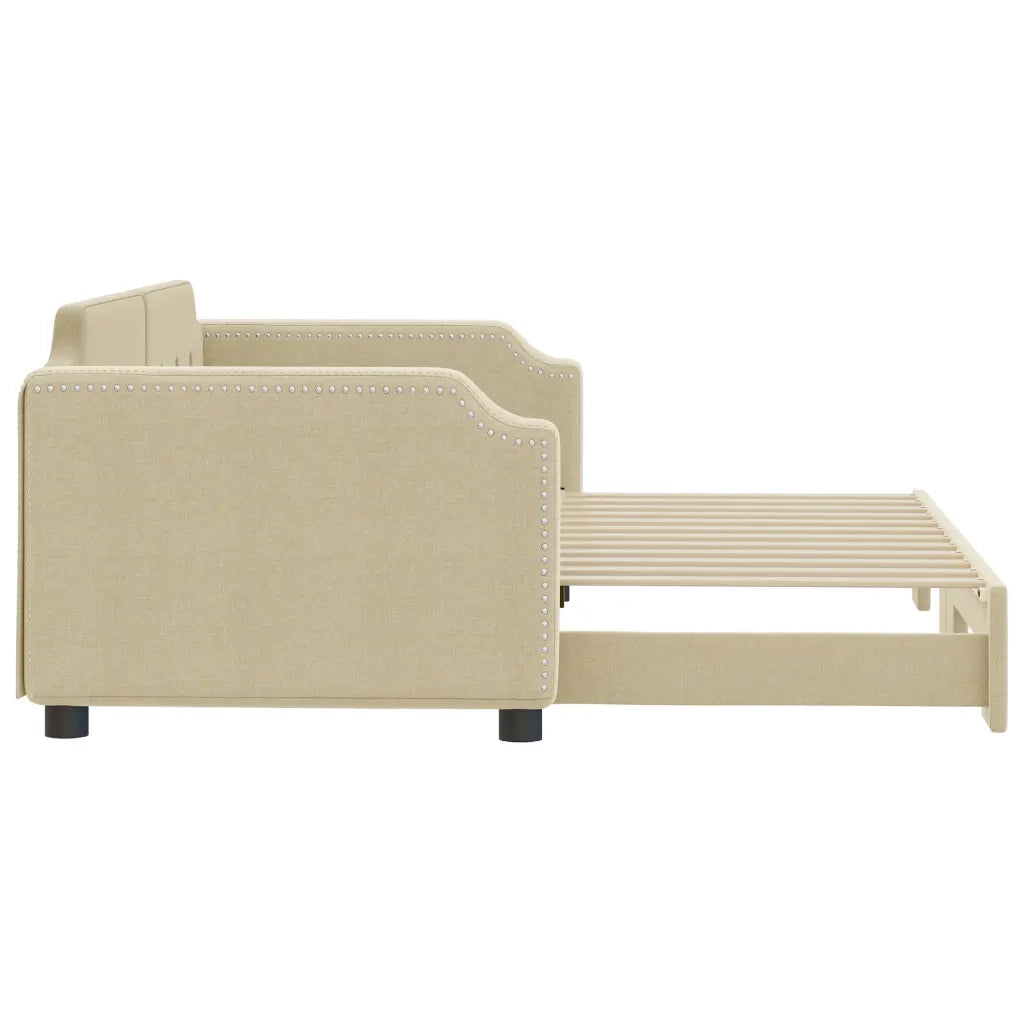 Divano Letto con Letto Estraibile Crema 90x200 cm in Tessuto