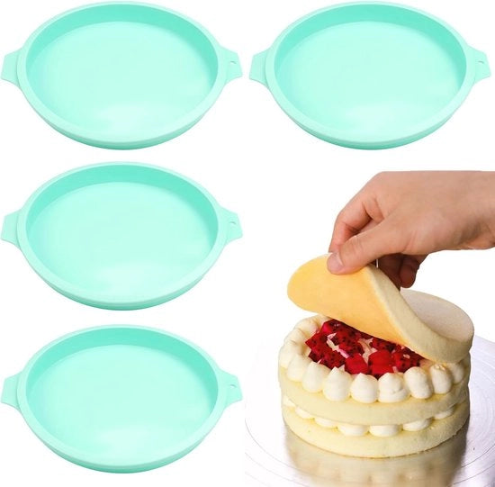 4 forme per torta, 20 cm di diametro, forme per torta in silicone, di diametro, per torta a strati, teglia per torta, facile da staccare, BPA-free, teglia in silicone con superficie antiaderente per la cottura di torte da assemblare.