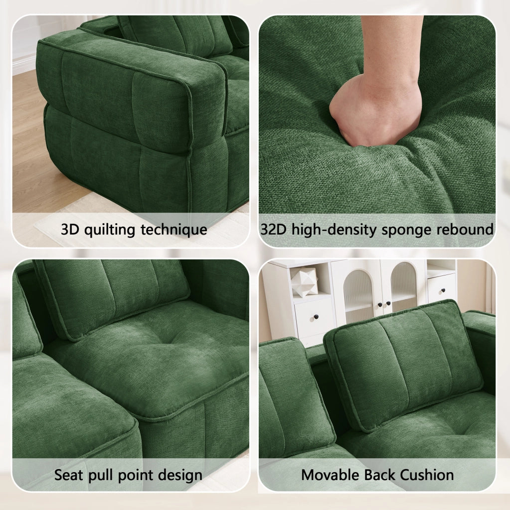 Divano modulare angolare 3 posti con pouf 271x162x67 cm in poliestere verde